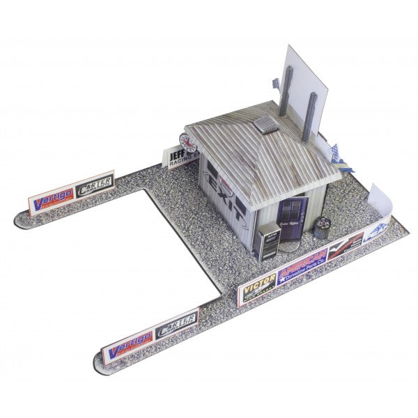 Model kit of a race track entrance with ticket booth and gate for Innovative Hobby Supply BK4806