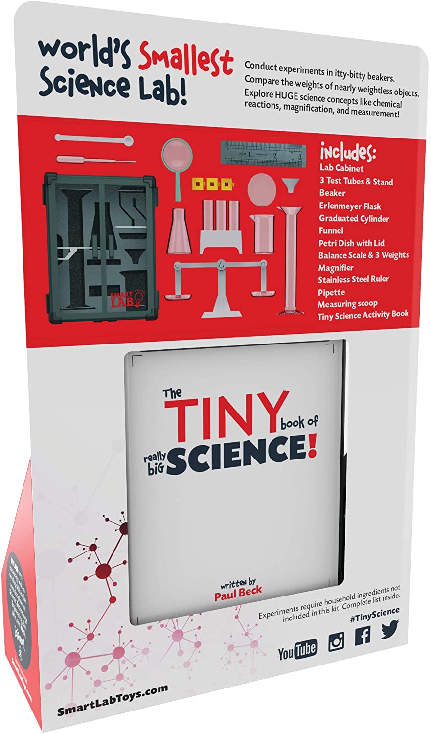 Science lab kit contents: beakers, tools, and activity book for experiments for Smart Lab 00654