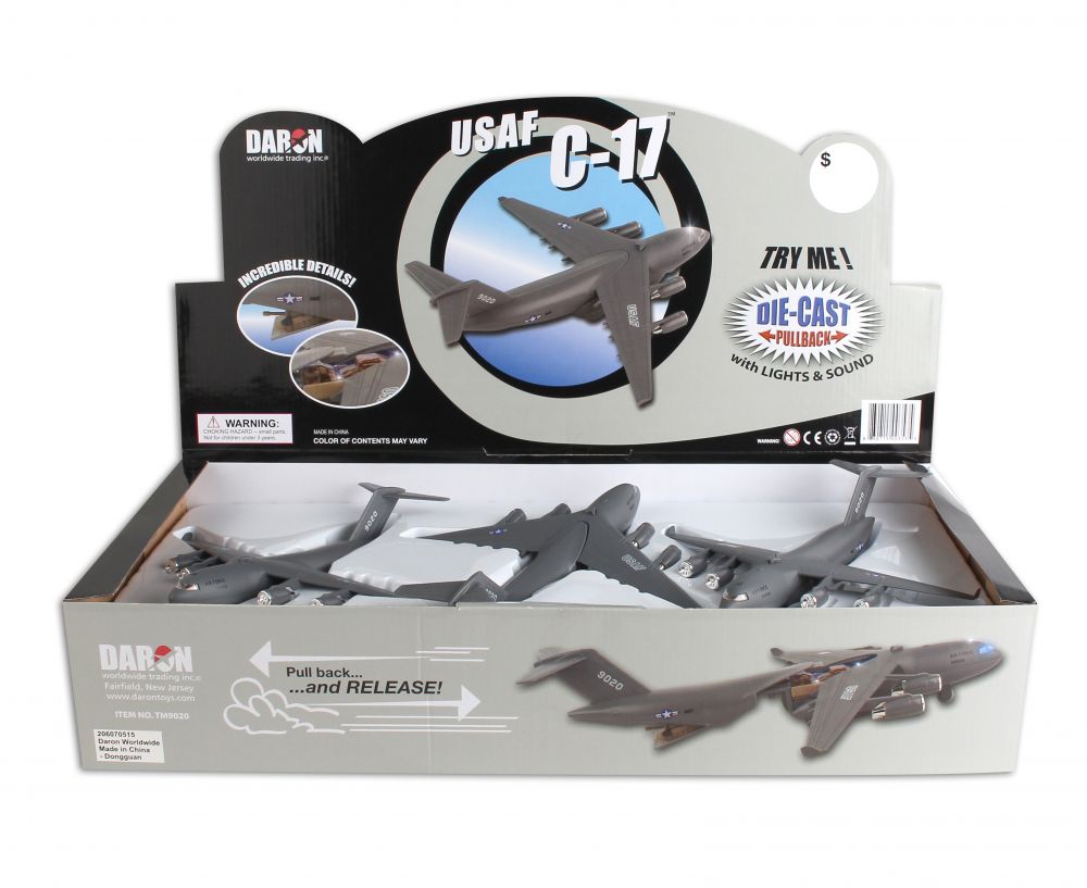Model airplane set: US Air Force C-17 transport aircraft with lights and sound for Daron TM9020