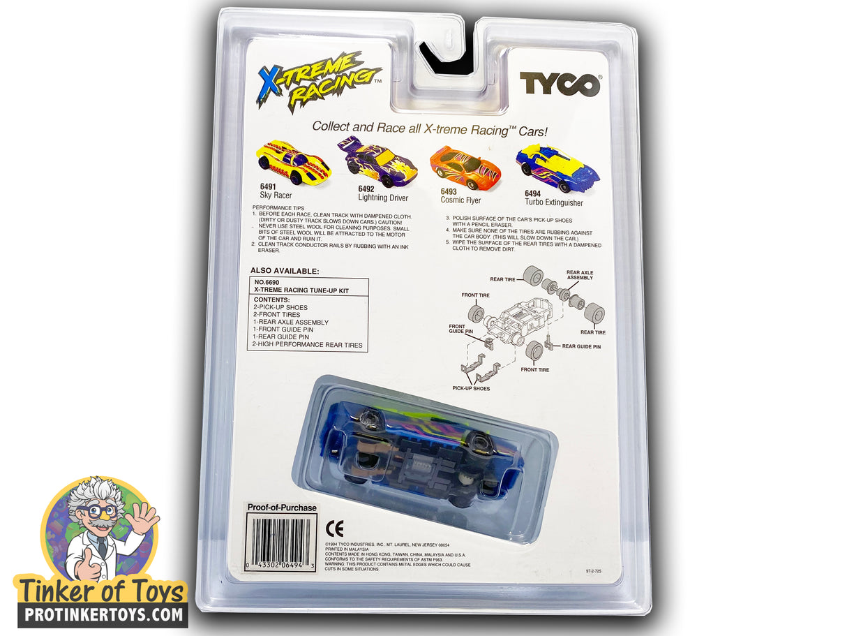 Turbo Extinguisher X-Treme Racing car toy set with parts diagram for Tyco 6494