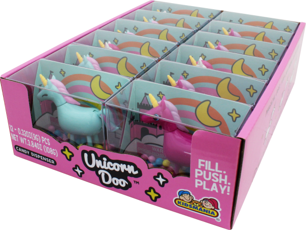 Candy dispenser toy with unicorn-themed sliding pull-out trays for Nassau Candy 31600