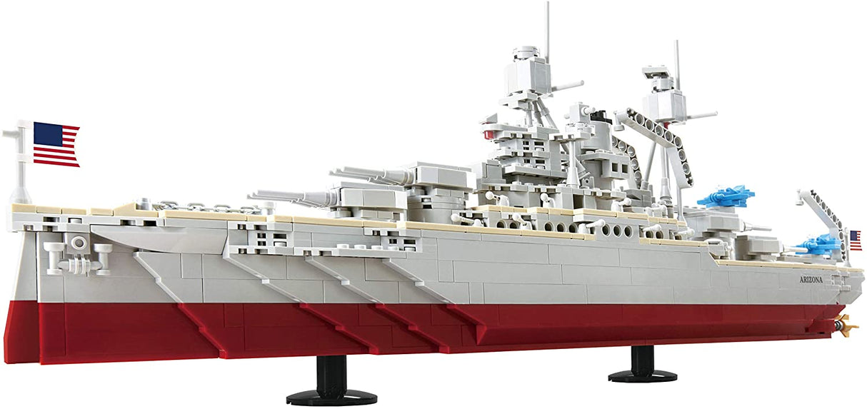 Model of the USS Arizona battleship with American flags displayed for Oxford OXF38222