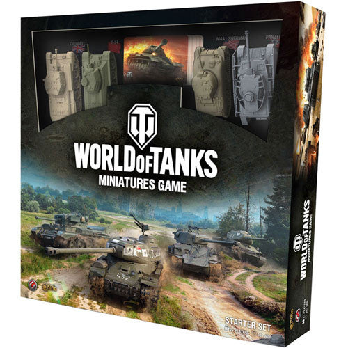Miniature wargame box featuring tanks in a battlefield setting for World of Tanks GF9-WOT01