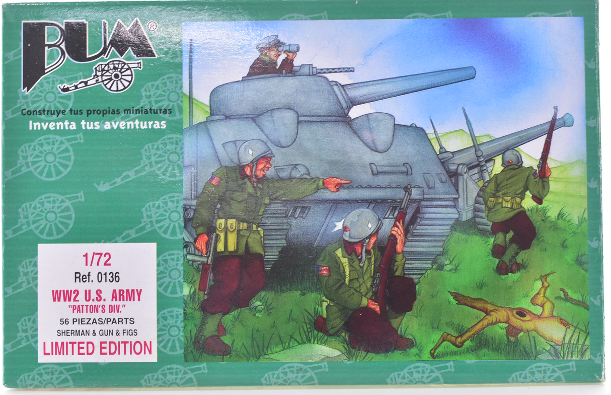 WW2 U.S. Army figures with tank in a grassy field setting for Bum 0136
