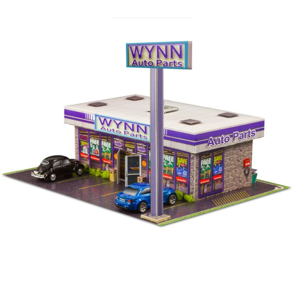 Scale model kit of a storefront for auto parts for Innovative Hobby Supply BK6435