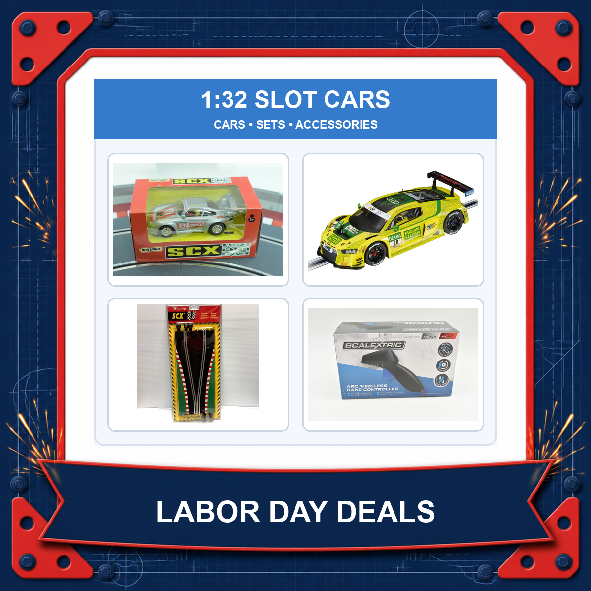 1:32 scale slot cars, sets, and accessories in the Labor Day sale