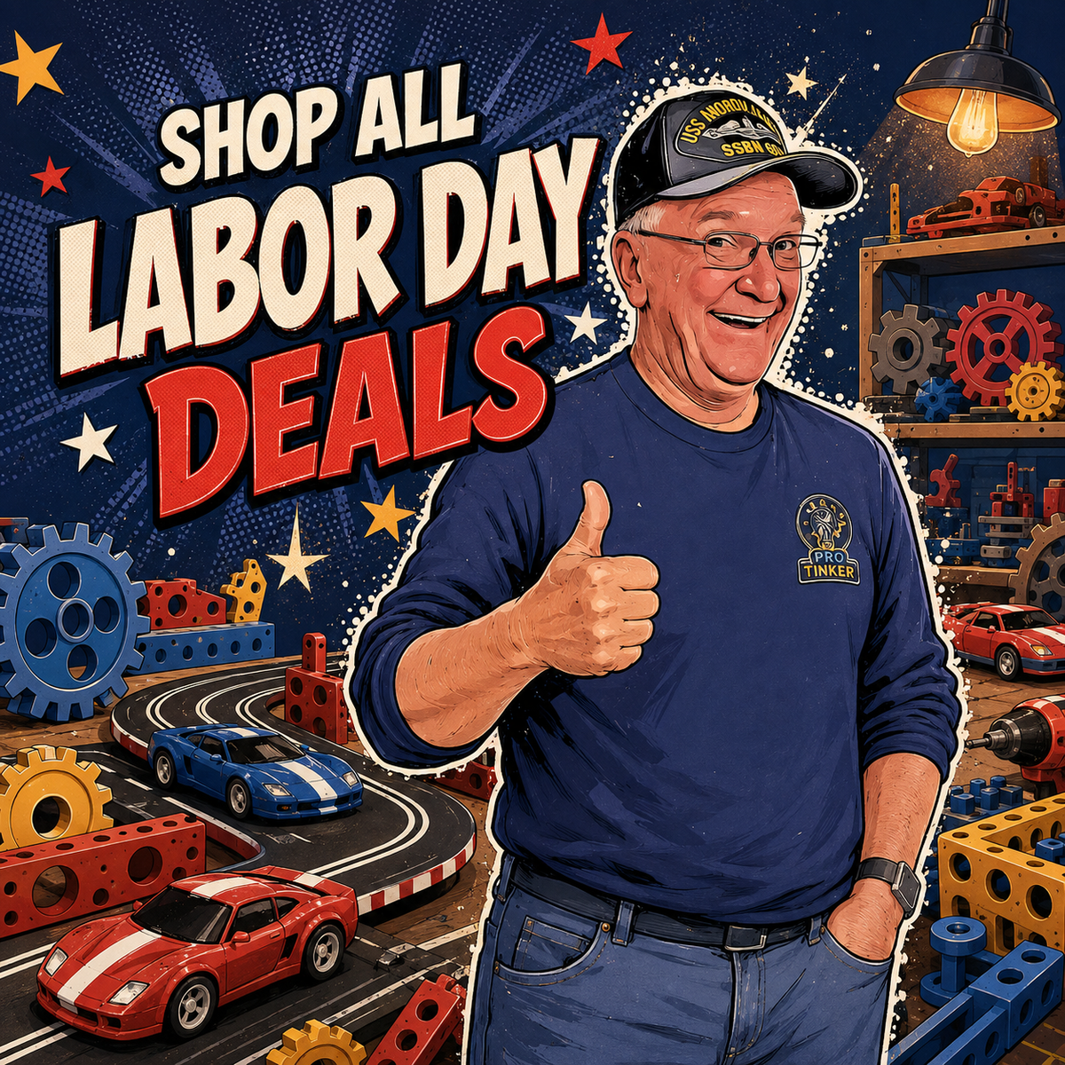 Professor Tinker welcomes shoppers to all Pro Tinker Toys Labor Day deals