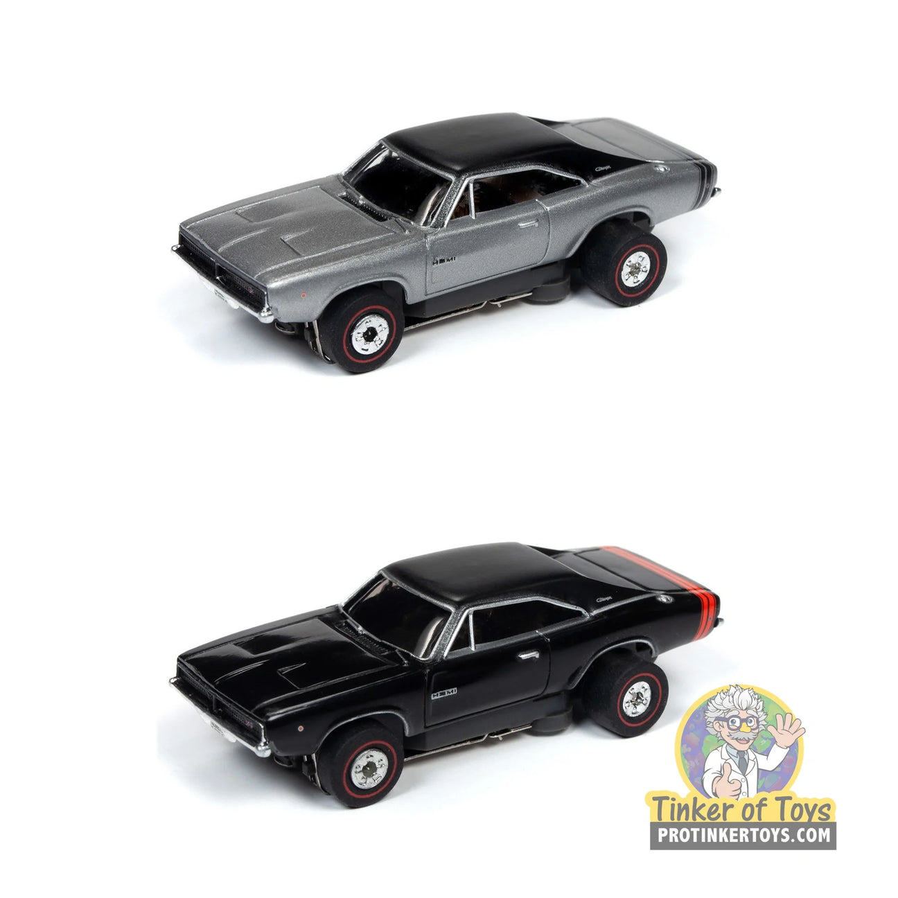SC349 Auto World 1968 Dodge Charger Silver and Black Thunderjet HO slot cars