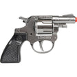 Silver revolver replica with black grip, displayed on a stand for Gonher 3073/0