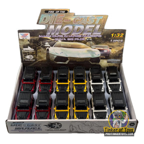 Assortment of 1:32 scale diecast cars in a display box for Xu Ye MIC1522