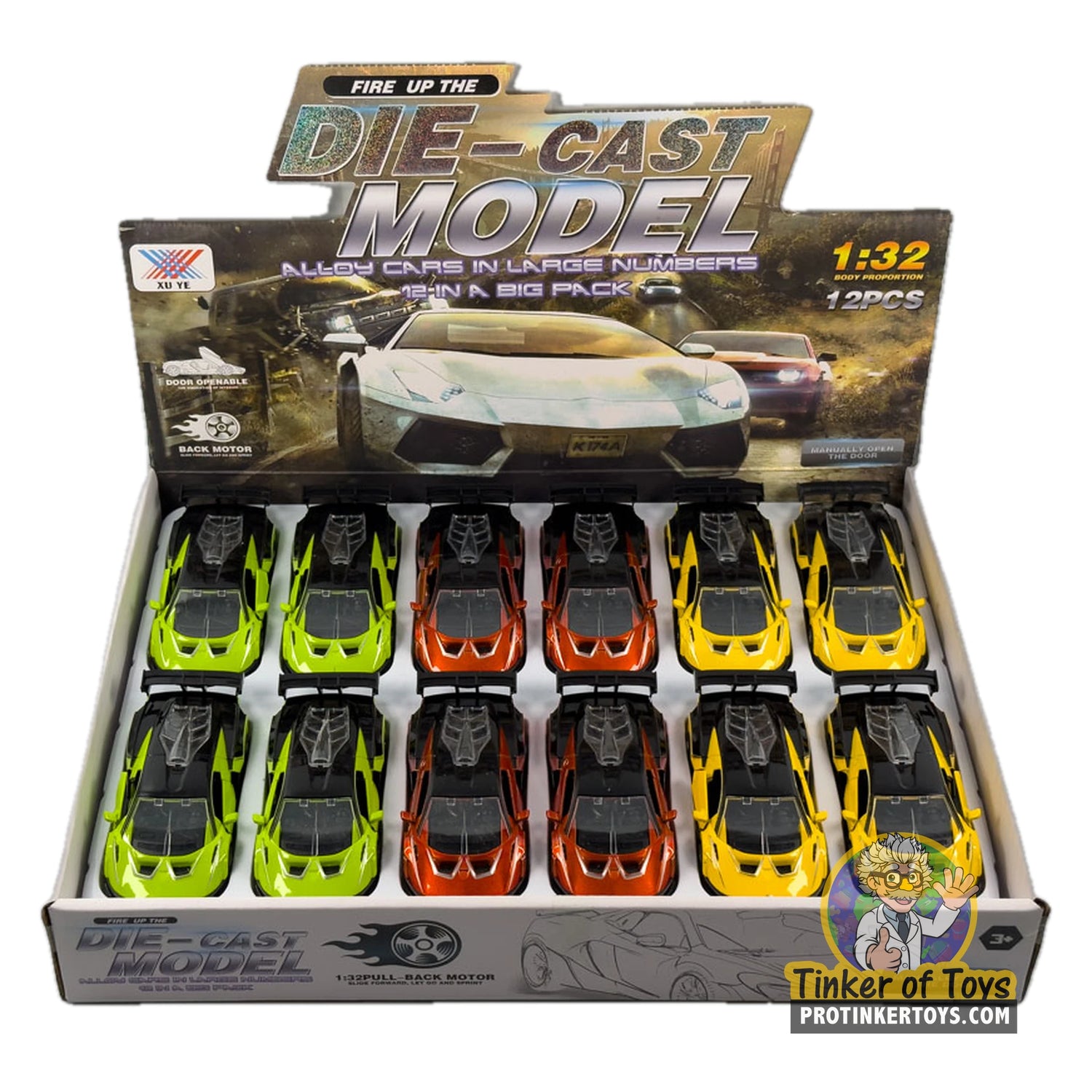 Assortment of 1:32 scale diecast Lamborghini cars in a display box for Xu Ye MIC1533
