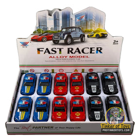 Set of 12 diecast police and race cars in various colors for Xu Ye MIC1538