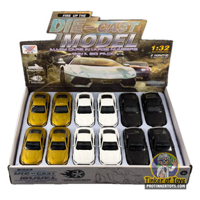Assortment of 12 diecast sports cars in yellow, white, and black for Xu Ye MIC1537