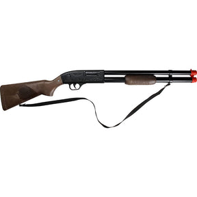 Black shotgun with wooden stock and carrying strap for Gonher 106/6, front view