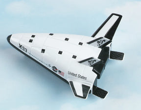 White and black model airplane, X-33, marked with US insignia for HotWings 12102