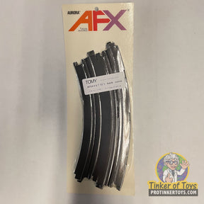 Black model train track curve, 12-inch, 1/8 radius, in original packaging for Aurora Tomy AFX Vintage 8667