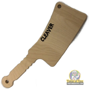 Wooden zombie cleaver toy with handle and hanging holes for Magnum Rubber Band Guns 017CLVR