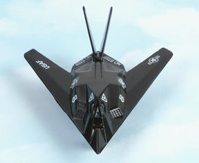 Black model jet with twin tail fins and vertical stabilizers for HotWings 14103