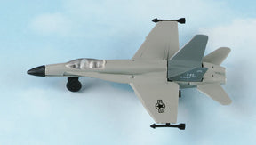 Model F-18 Hornet jet fighter toy against a light blue background for HotWings 14112
