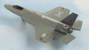 Gray F-35 fighter jet model viewed from the rear for HotWings 14129