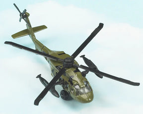 Military helicopter model, dark green, with rotor blades extended for HotWings 14130