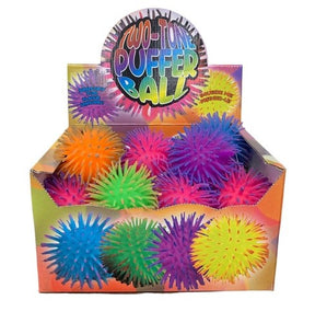 Colorful, spiky, two-tone craft balls in a cardboard display box for Handee NV3623