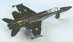Black model of an F-18 Hornet jet fighter on a stand for HotWings 14145