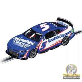 Blue NASCAR race car replica, Kyle Larson No. 5, on a track for Carrera Digital 132 20032004