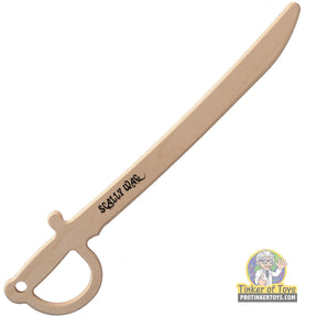 Wooden pirate cutlass toy with a curved blade and handle for Magnum Rubber Band Guns 008SCLLWG