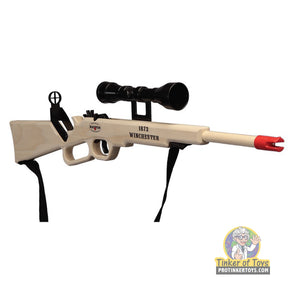 Toy rifle replica with scope, sling, and blue ammo band for Magnum Rubber Band Guns GL21873SSS