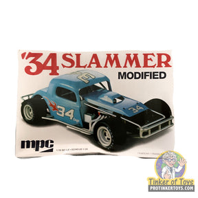 Blue 1934 "Slammer" modified car model kit box art for MPC MPC927-Returns