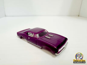 Purple 1967 Camaro slot car with black stripe detail for Model Motoring MM02072, front view