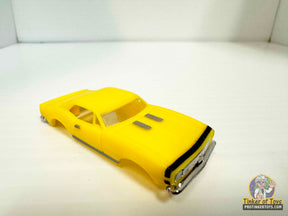 Yellow and black striped 1967 Camaro slot car for Model Motoring MM02092, front view