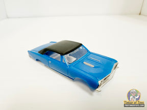 Blue and black 1967 Chevelle SS slot car for Model Motoring MM04020, front view