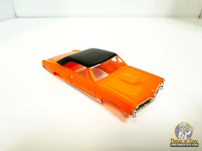 Orange 1967 GTO slot car with black vinyl top for Model Motoring MM06060, front view