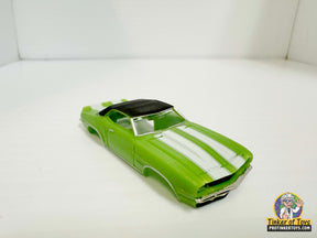 Light green 1969 Camaro RS convertible with white racing stripes for Model Motoring MM07041, front view