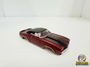 Maroon and black striped 1969 Camaro RS convertible slot car for Model Motoring MM07052, front view