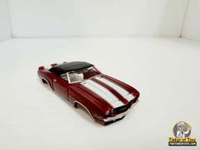 Maroon and white striped 1969 Camaro RS convertible slot car for Model Motoring MM07051, front view