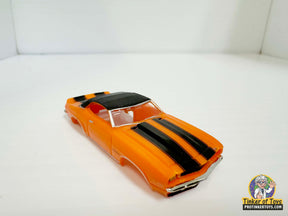 Orange and black striped 1969 Camaro RS convertible slot car for Model Motoring MM07062, front view