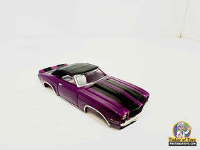 Purple and black striped 1969 Camaro RS convertible slot car for Model Motoring MM07072, front view