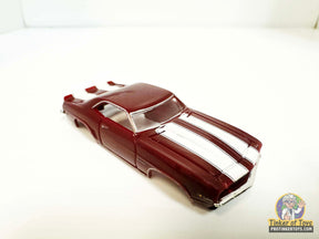 Maroon and white striped 1969 Camaro Z/28 slot car for Model Motoring MM08051, front view