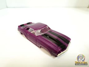 Purple and black striped 1969 Camaro Z/28 slot car for Model Motoring MM08072, front view