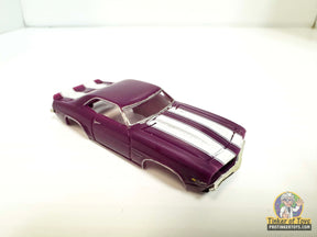 Purple and white striped 1969 Camaro Z/28 slot car for Model Motoring MM08071, front view