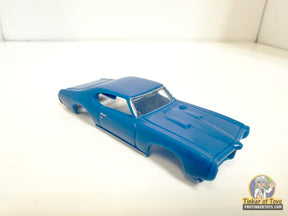 Blue slot car of a 1969 GTO Hardtop for Model Motoring MM10020, front view