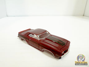 Maroon 1969 Yenko Camaro slot car with black stripes for Model Motoring MM12052, front view