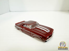 Maroon and white striped 1969 Yenko Camaro slot car for Model Motoring MM12051, front view