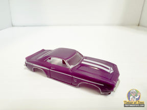 Purple and white striped 1969 Yenko Camaro slot car for Model Motoring MM12071, front view