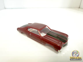 Maroon model car with black racing stripes, 1970 Chevelle SS for Model Motoring MM13052, front view