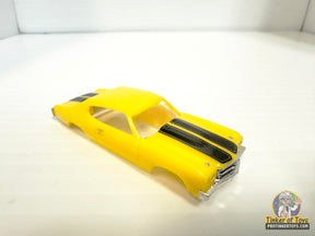 Yellow and black striped 1970 Chevelle SS slot car for Model Motoring MM13092, front view