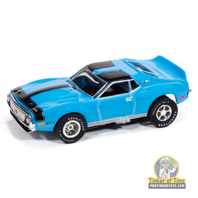 Blue and black 1971 AMC Javelin slot car toy car for Auto World SC410
